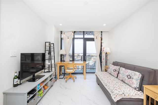 41-62 Bowne St Unit 12G, Flushing, NY 11355 - home office with recessed lighting and marble finish floor