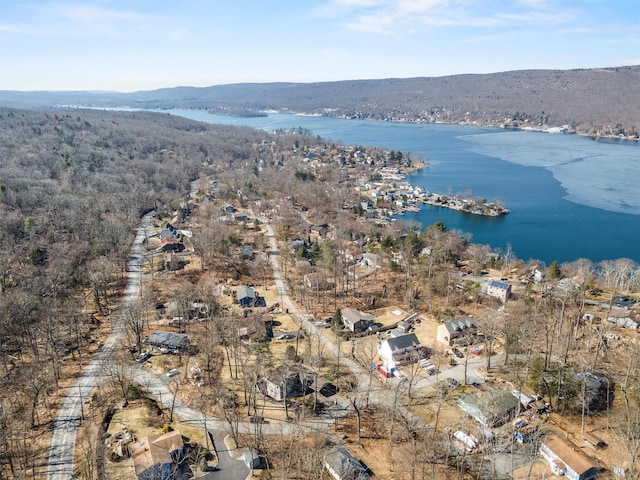 aerial view with a view of trees and a water view