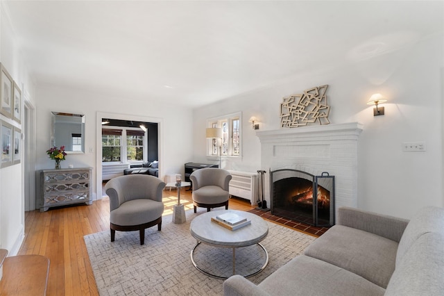 living room featuring hardwood / wood-style floors and a fireplace