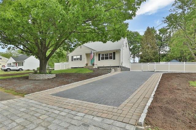 view of front of property with driveway, a gate, and fence