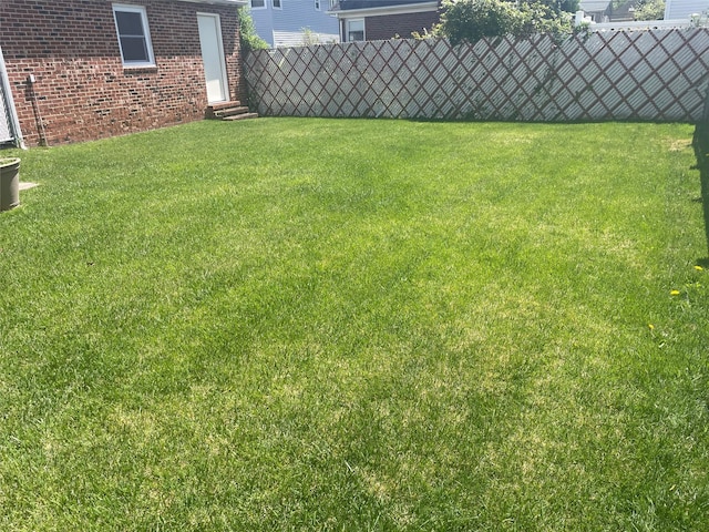 view of yard with fence and entry steps