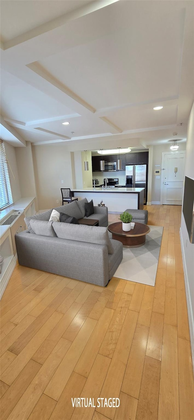 living room featuring light wood-style floors