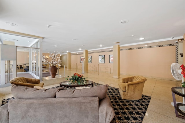 living area featuring recessed lighting