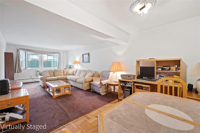 living room featuring baseboard heating