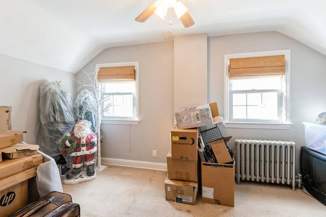 additional living space with a healthy amount of sunlight, radiator, and lofted ceiling