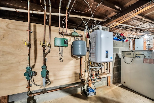 utility room with water heater