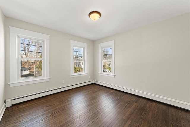 spare room featuring dark wood-style floors and baseboard heating