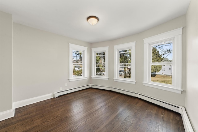 unfurnished room featuring dark wood-style floors and baseboards