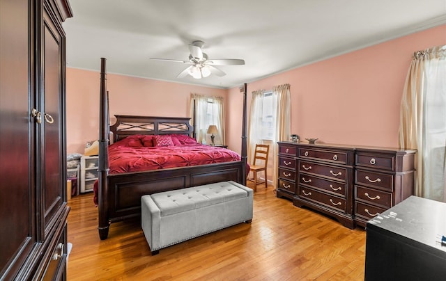 bedroom featuring ceiling fan and light wood-style floors