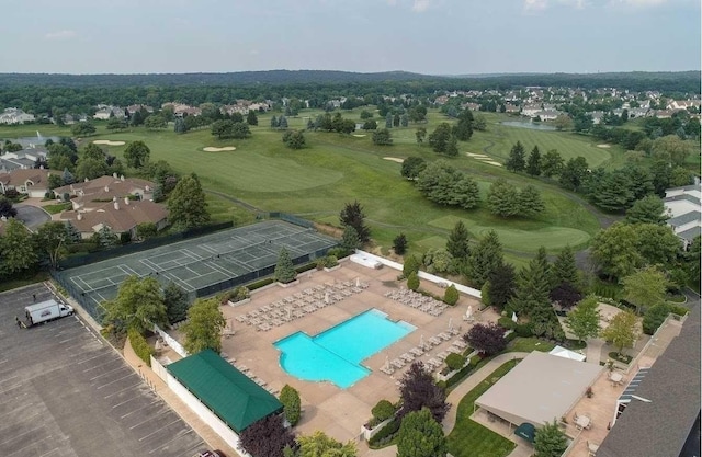 drone / aerial view featuring golf course view