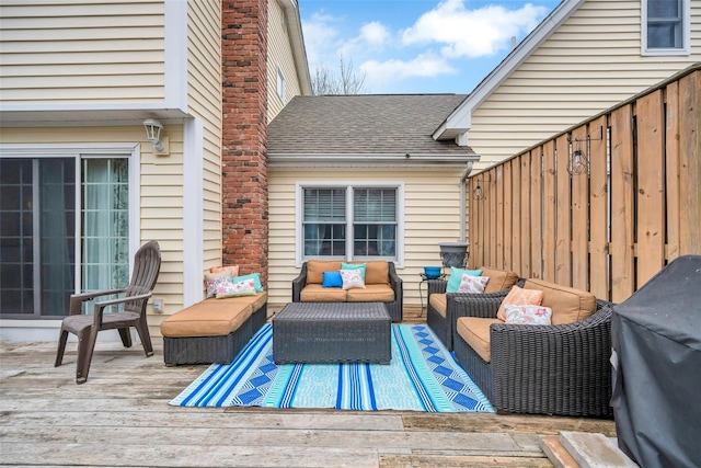 deck featuring an outdoor living space