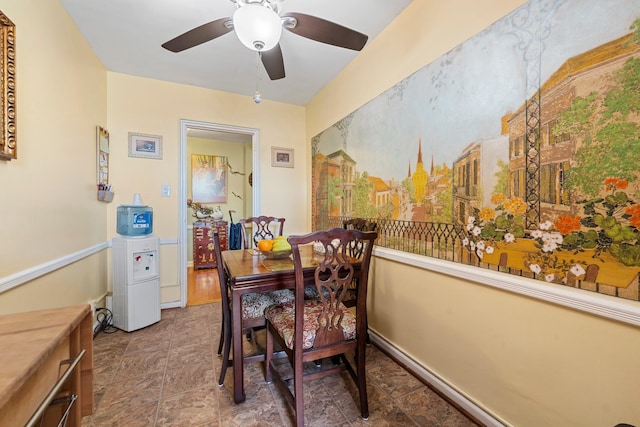 dining room featuring a ceiling fan and baseboards