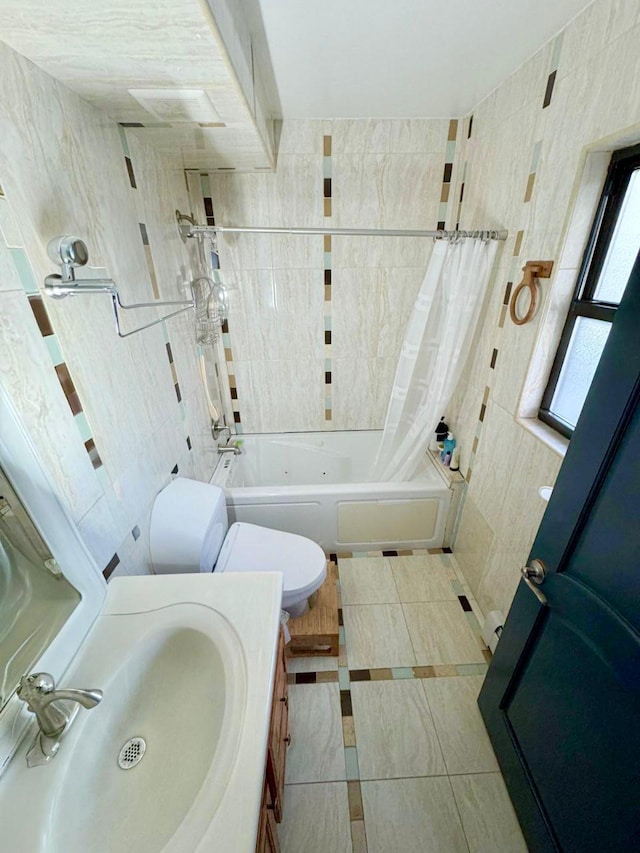 125-19 14th Ave, College Point, NY 11356 - full bath with tile walls, shower / bath combo, toilet, and vanity