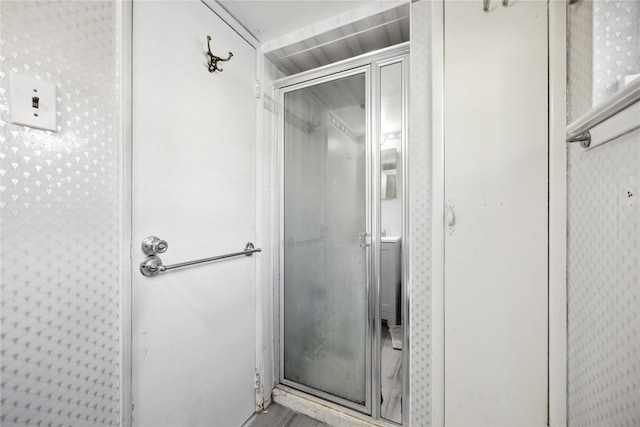 bathroom featuring a shower stall