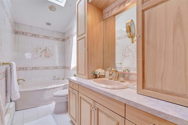 48 Crows Nest Dr, Baiting Hollow, NY 11901 - full bath featuring tile patterned flooring, a tub to relax in, toilet, vanity, and baseboard heating