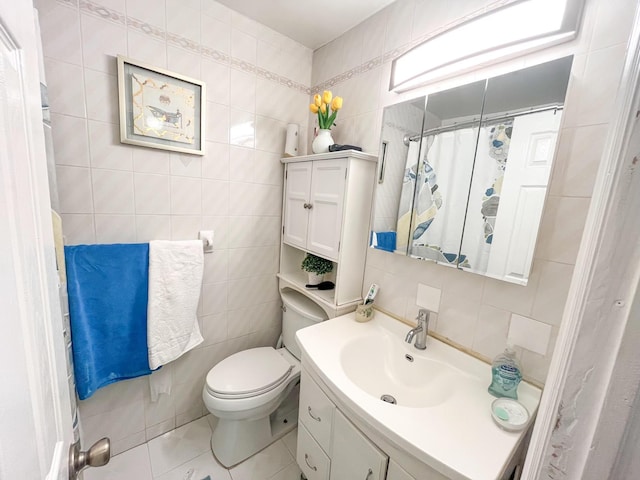 5822 Van Cleef St, Corona, NY 11368 - bathroom featuring tile patterned flooring, toilet, tile walls, and vanity