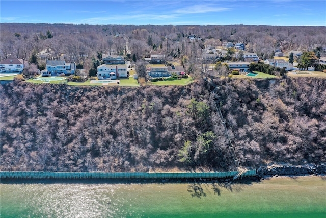 birds eye view of property with a forest view