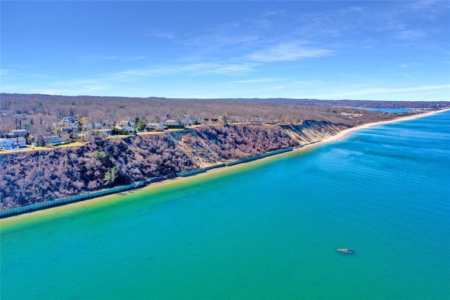 bird's eye view featuring a view of trees and a water view