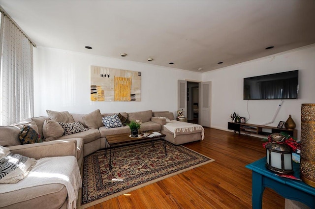 living room with wood finished floors