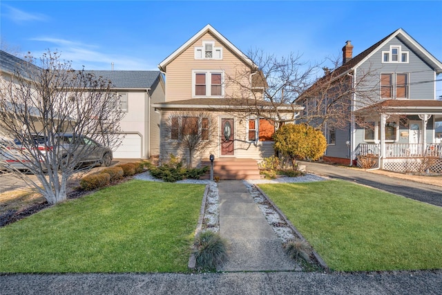 view of front of house featuring a porch and a front yard