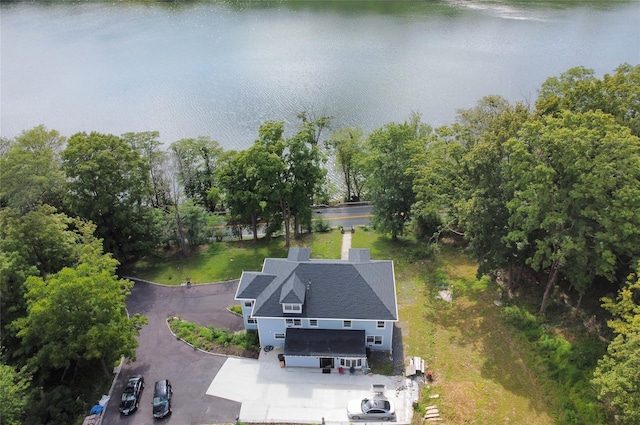 aerial view featuring a water view