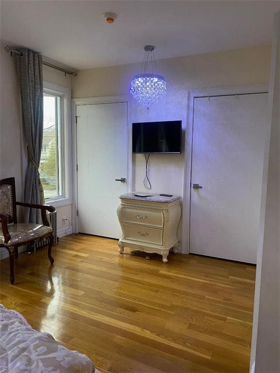 bedroom with light wood-type flooring