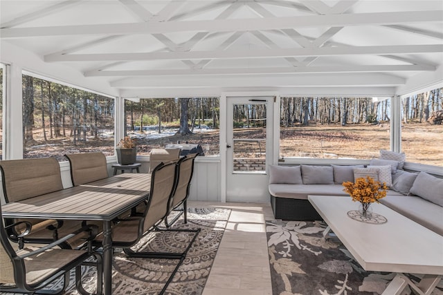 38 Marjorie Dr, Monticello, NY 12701 - sunroom / solarium featuring vaulted ceiling with beams