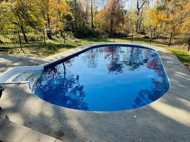 view of swimming pool with a fenced in pool and fence