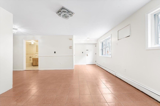 spare room with baseboards and a baseboard radiator