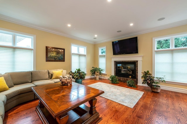 83 Ithaca Ave, Atlantic Beach, NY 11509 - living room with ornamental molding, wood finished floors, and plenty of natural light