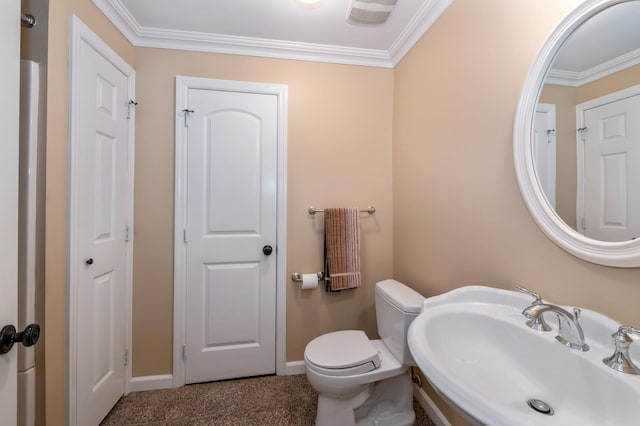 83 Ithaca Ave, Atlantic Beach, NY 11509 - half bath featuring crown molding, a sink, baseboards, and toilet