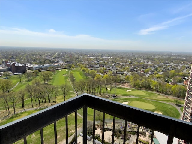 balcony featuring view of golf course