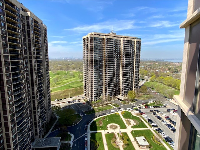 drone / aerial view with view of golf course