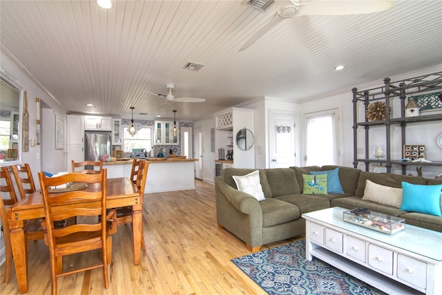 301 Lewis Walk, Cherry Grove, NY 11782 - living area with visible vents, light wood-type flooring, a ceiling fan, and recessed lighting