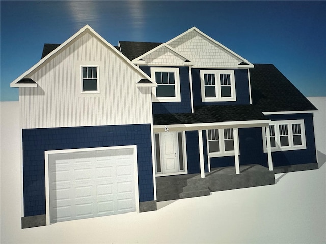 view of front of property featuring an attached garage and roof with shingles