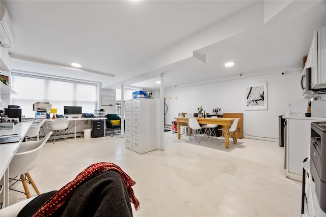 office space featuring recessed lighting and finished concrete floors