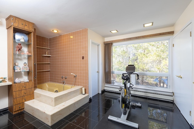 4 Park Pl, Oyster Bay, NY 11771 - bathroom featuring a jetted tub and tile patterned flooring