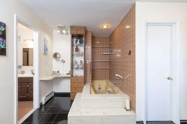 4 Park Pl, Oyster Bay, NY 11771 - bathroom with vanity, tile patterned floors, and baseboard heating