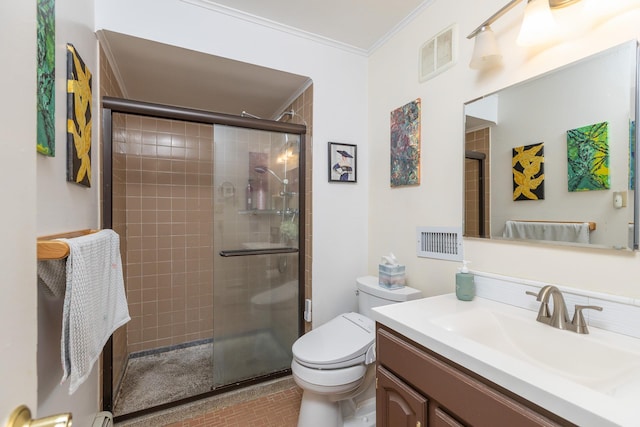 4 Park Pl, Oyster Bay, NY 11771 - bathroom with visible vents, toilet, tiled shower, and ornamental molding