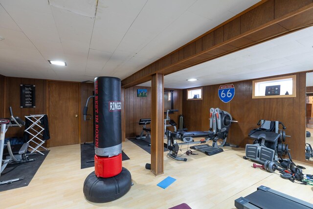 4 Park Pl, Oyster Bay, NY 11771 - workout area featuring wooden walls and wood finished floors