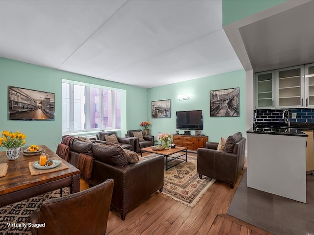 living room with wood finished floors