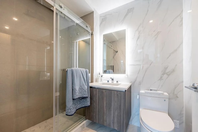33-66 Farrington St Unit 15G, Flushing, NY 11354 - full bath featuring vanity, tile walls, toilet, and a stall shower