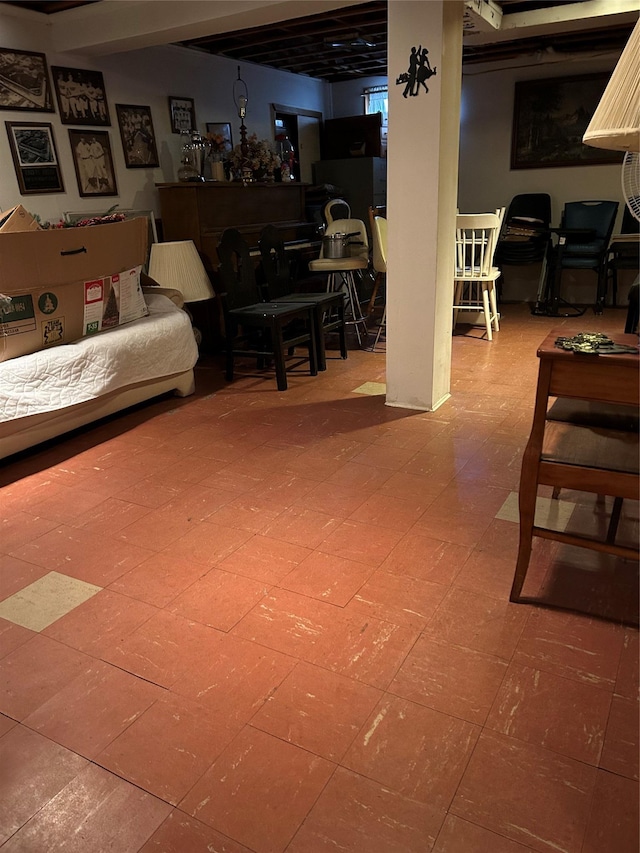 living area featuring tile patterned floors