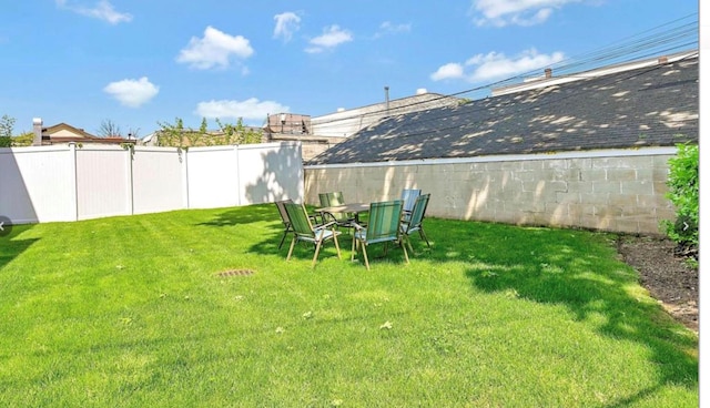 view of yard with a fenced backyard