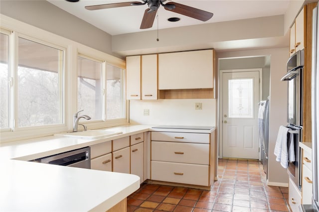 kitchen featuring a sink, plenty of natural light, dishwasher, and light countertops