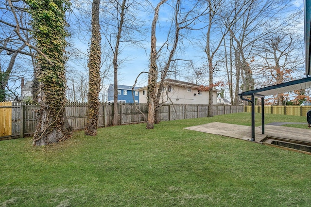 view of yard featuring a fenced backyard and a patio area