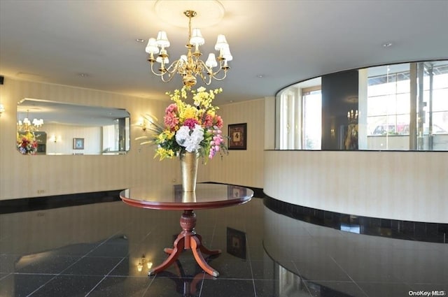 reception area featuring a chandelier