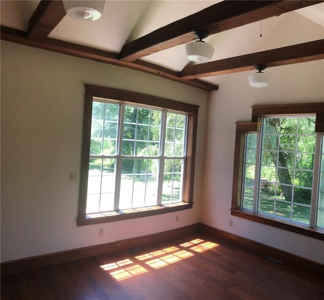 65 Boris Rd, Bloomingburg, NY 12721 - empty room with lofted ceiling with beams, baseboards, and wood finished floors