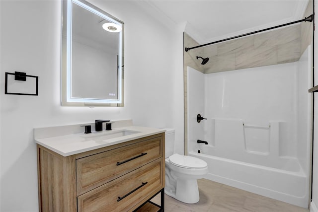 full bathroom featuring vanity,  shower combination, and toilet