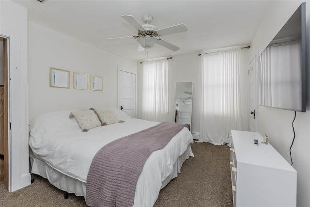 bedroom featuring carpet floors and ceiling fan